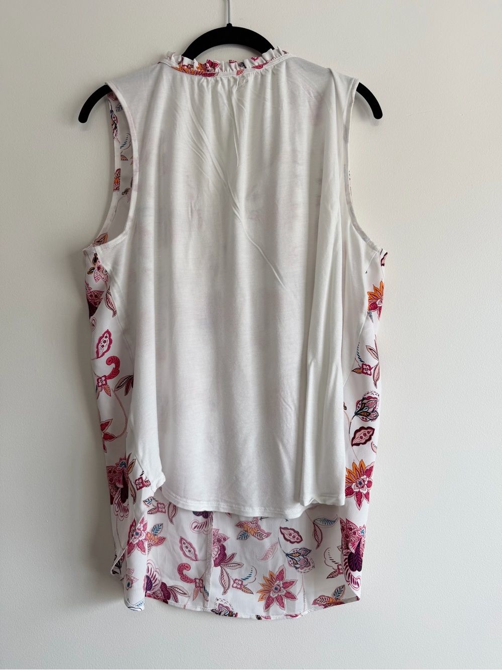 LOFT Sleeveless White Top with Pink & Orange Floral Design XL Vacation Top - Picture 2 of 4